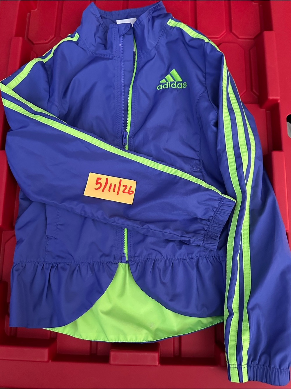 adidas Girls Blue and Lime Green Track Jacket